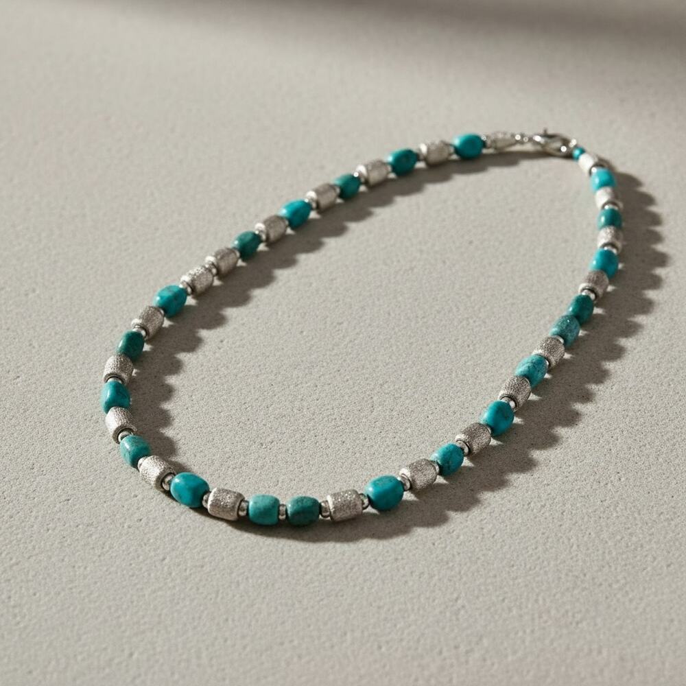 Signed Milor Italy Bronze Turquoise Bead Necklace 16" Vintage Lobster Clasp - Picture 2 of 8